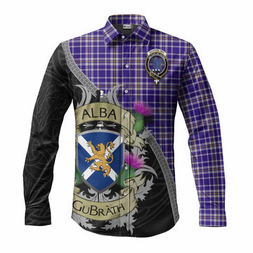 Ochterlony Tartan Family Crest Long Sleeve Button Shirt Lion Rampant Royal Thistle Shield Celtic Inspired Men's Shirt S - Tartan Vibes Clothing