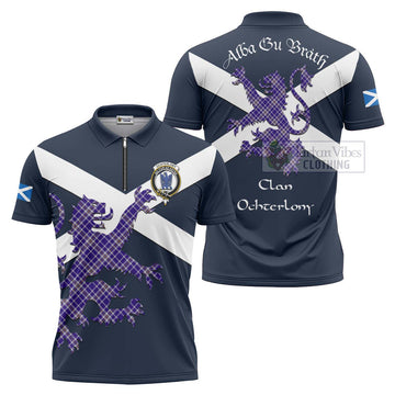 Ochterlony Tartan Lion Rampant Zipper Polo Shirt Proudly Display Your Heritage with Alba Gu Brath and Clan Name Unisex - Tartan Vibes Clothing