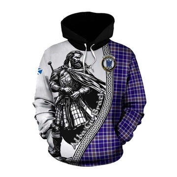 Ochterlony Tartan Clan Crest Cotton Hoodie with Highlander Warrior Celtic Style Pullover Hoodie XS - Tartan Vibes Clothing