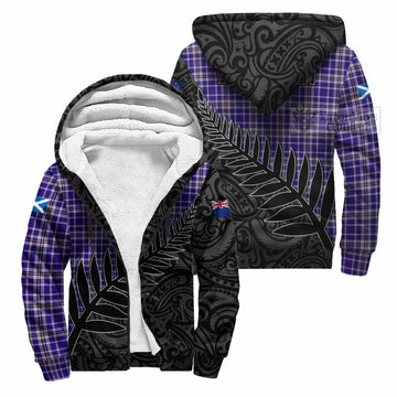 Ochterlony Crest Tartan Sherpa Hoodie with New Zealand Silver Fern Half Style Unisex S - Tartan Vibes Clothing