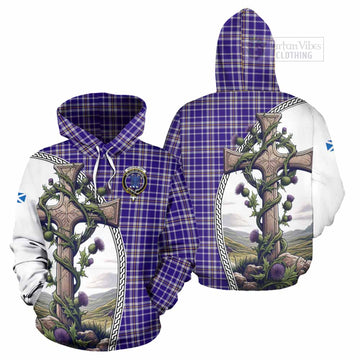 Ochterlony Tartan Hoodie with Family Crest and St. Andrew's Cross Accented by Thistle Vines Zip Hoodie - Tartan Vibes Clothing