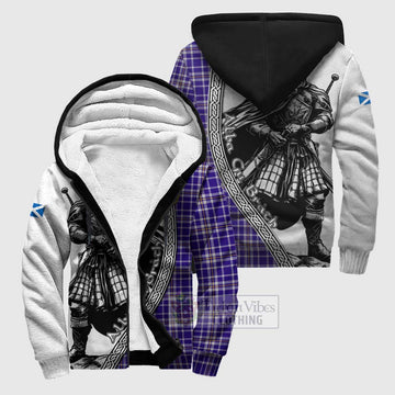 Ochterlony Tartan Clan Crest Sherpa Hoodie with Highlander Warrior Celtic Style Unisex S - Tartan Vibes Clothing