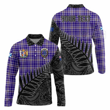 Ochterlony Crest Tartan Long Sleeve Polo Shirt with New Zealand Silver Fern Half Style Unisex - Tartan Vibes Clothing