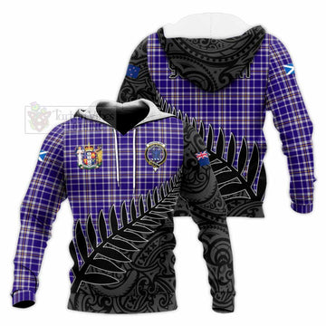 Ochterlony Crest Tartan Knitted Hoodie with New Zealand Silver Fern Half Style Unisex Knitted Pullover Hoodie - Tartan Vibes Clothing