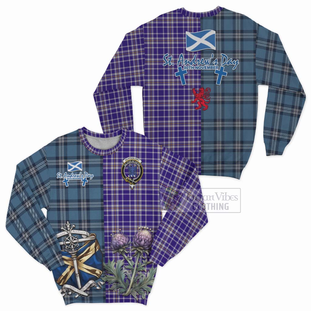 Ochterlony Tartan Sweatshirt Happy St. Andrew's Day Half Tartan Style Unisex - Tartan Vibes Clothing