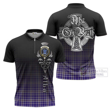 Ochterlony Tartan Zipper Polo Shirt Featuring Alba Gu Brath Family Crest Celtic Inspired Unisex - Tartan Vibes Clothing