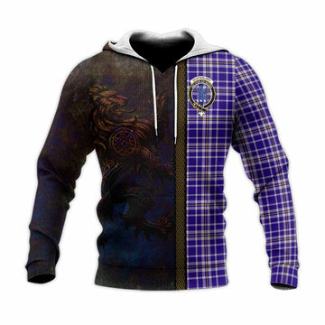 Tartan Vibes Clothing Ochterlony Tartan Family Crest Knitted Hoodie Alba Gu Brath Be Brave Lion Ancient Style