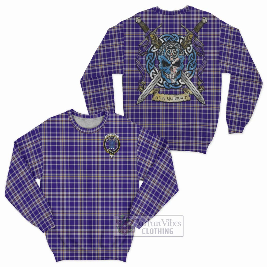 Ochterlony Tartan Sweatshirt with Family Crest Celtic Skull Style Unisex - Tartan Vibes Clothing