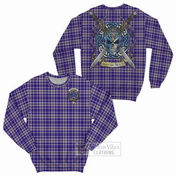 Ochterlony Tartan Sweatshirt with Family Crest Celtic Skull Style Unisex - Tartan Vibes Clothing