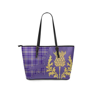 Tartan Vibes Clothing Ochterlony Tartan Leather Tote Bag Gold Thistle Style