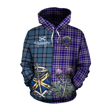Ochterlony Tartan Cotton Hoodie Happy St. Andrew's Day Half Tartan Style Pullover Hoodie XS - Tartan Vibes Clothing