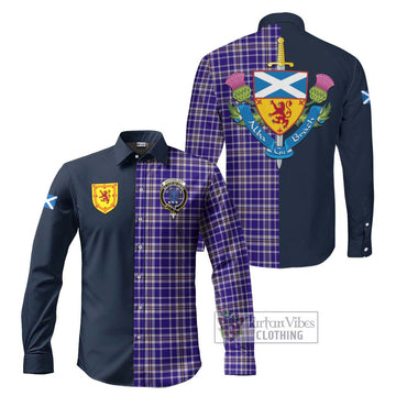 Ochterlony Tartan Long Sleeve Button Shirt Alba with Scottish Lion Royal Arm Half Style Men's Shirt S - Tartan Vibes Clothing