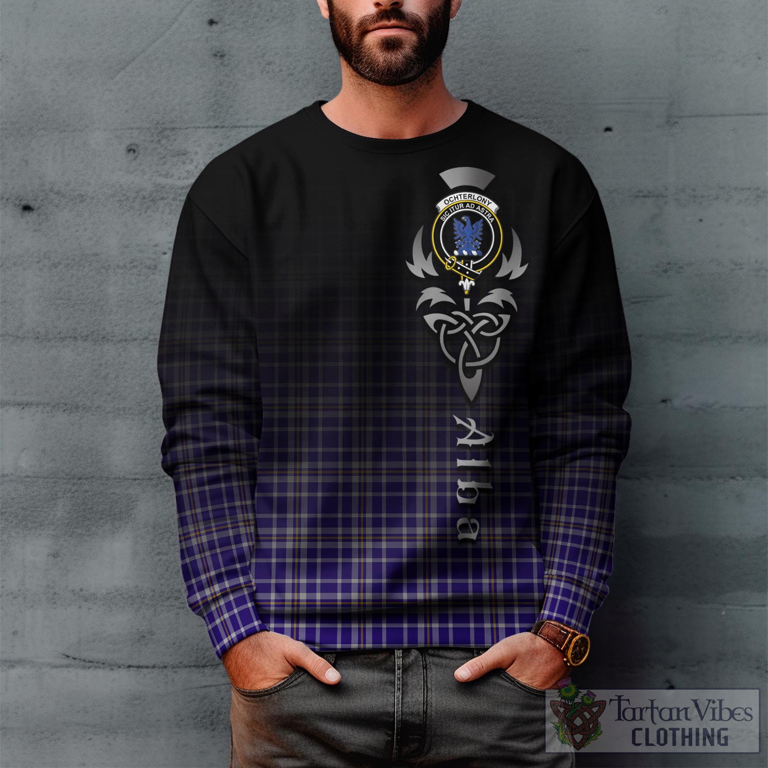 Ochterlony Tartan Sweatshirt Featuring Alba Gu Brath Family Crest Celtic Inspired Unisex - Tartan Vibes Clothing