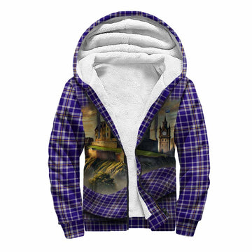 Ochterlony Tartan Family Crest Sherpa Hoodie with Scottish Ancient Castle Style Unisex S - Tartan Vibes Clothing