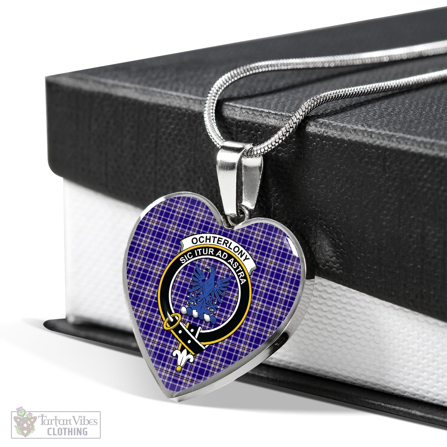 Ochterlony Tartan Heart Necklace with Family Crest Luxury Necklace (Silver) No - Tartan Vibes Clothing