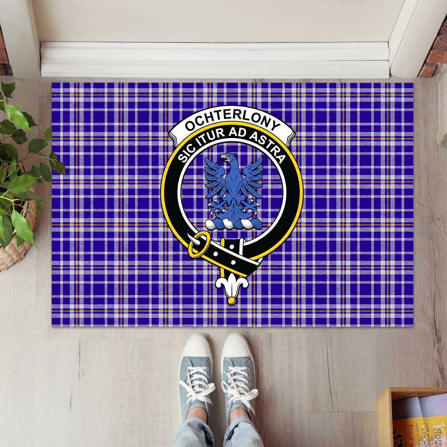 Ochterlony Tartan Rubber Doormat with Family Crest L 60*90cm - Tartan Vibes Clothing