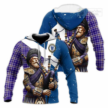 Ochterlony Tartan Knitted Hoodie with Family Crest Scottish Bagpiper Vibes Unisex Knitted Pullover Hoodie - Tartan Vibes Clothing