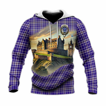Ochterlony Tartan Family Crest Knitted Hoodie with Scottish Ancient Castle Style Unisex Knitted Pullover Hoodie - Tartan Vibes Clothing