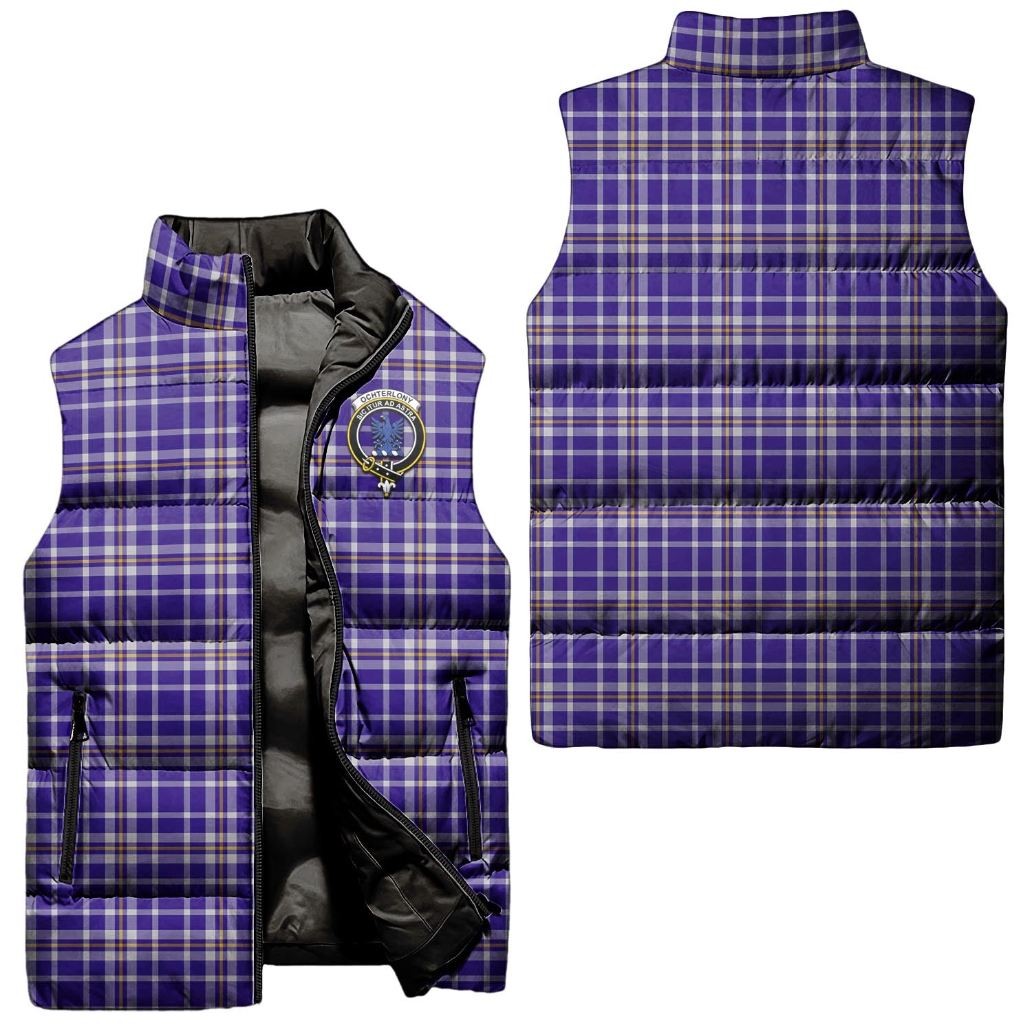 Ochterlony Tartan Sleeveless Puffer Jacket with Family Crest Unisex - Tartan Vibes Clothing
