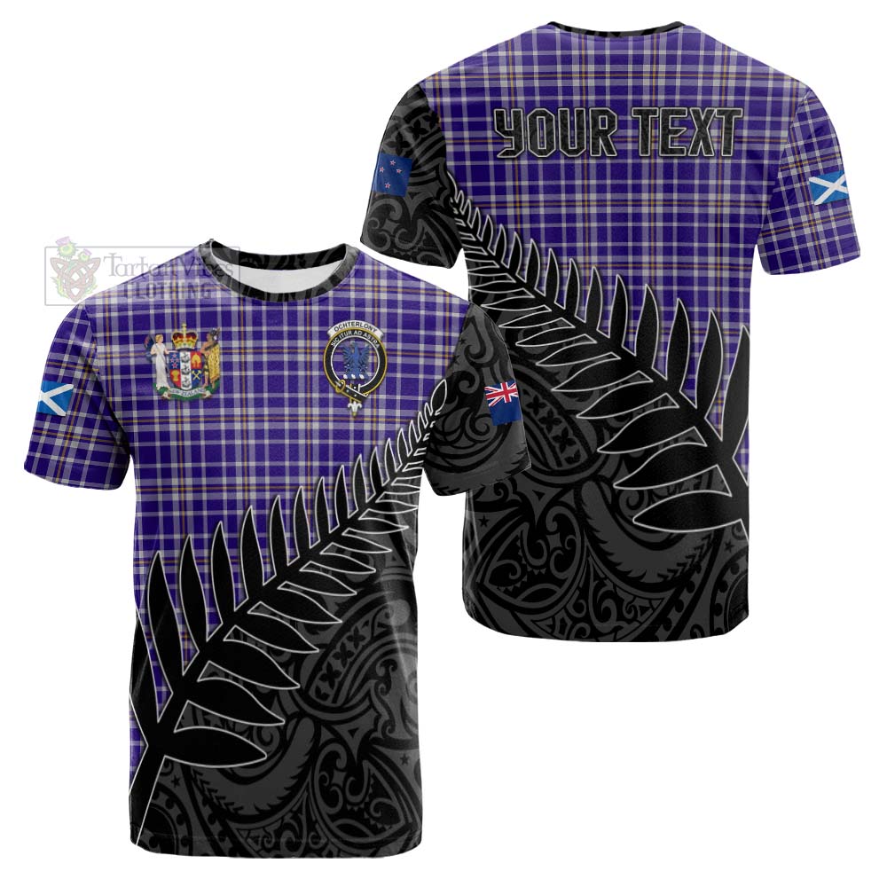 Tartan Vibes Clothing Ochterlony Crest Tartan Cotton T-shirt with New Zealand Silver Fern Half Style