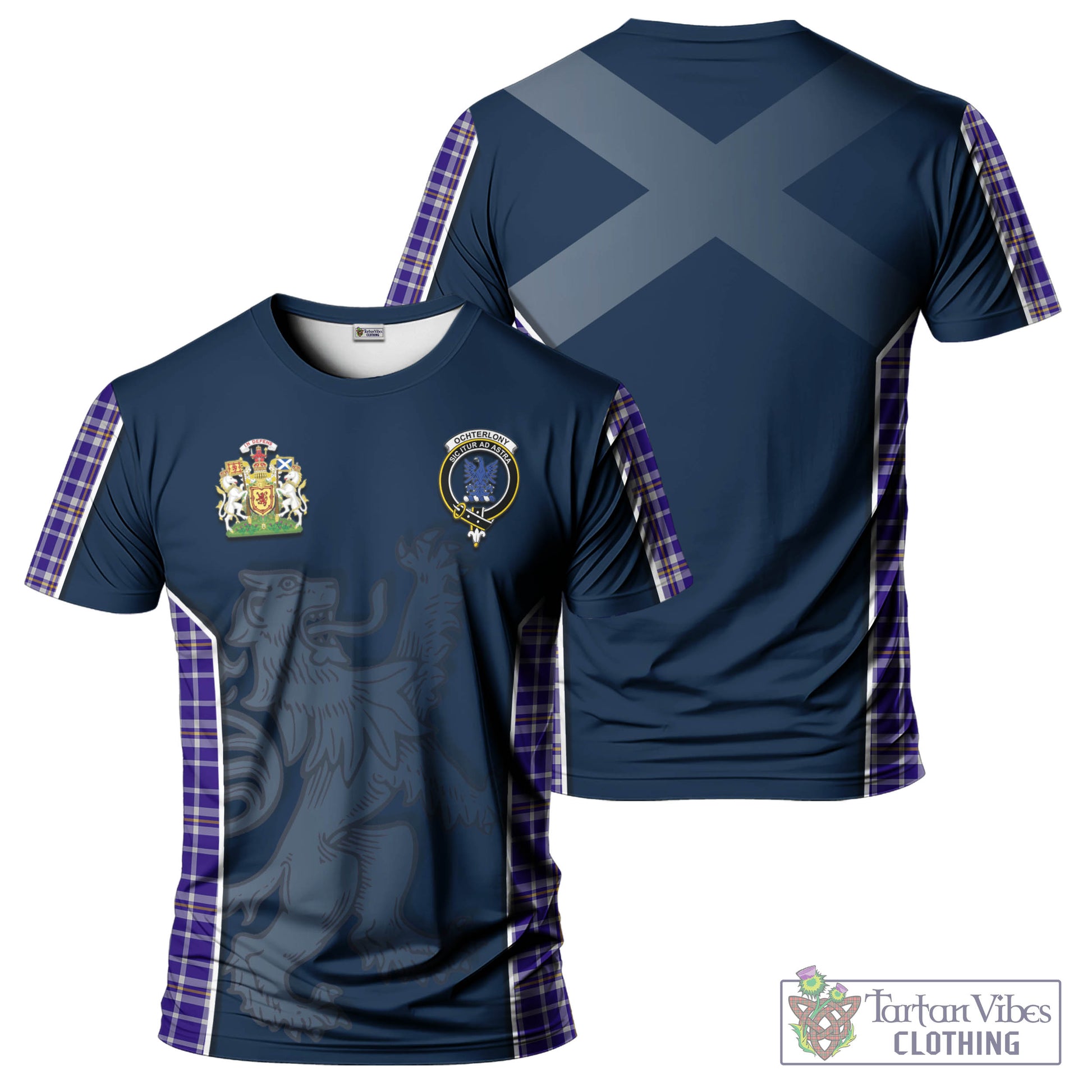 Tartan Vibes Clothing Ochterlony Tartan T-Shirt with Family Crest and Lion Rampant Vibes Sport Style