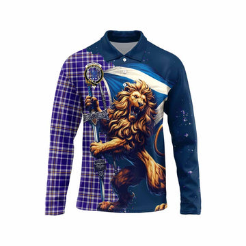 Ochterlony Tartan Family Crest Long Sleeve Polo Shirt with Scottish Majestic Lion Unisex - Tartan Vibes Clothing