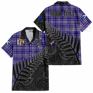 Ochterlony Crest Tartan Hawaiian Shirt with New Zealand Silver Fern Half Style Kid - Tartan Vibes Clothing