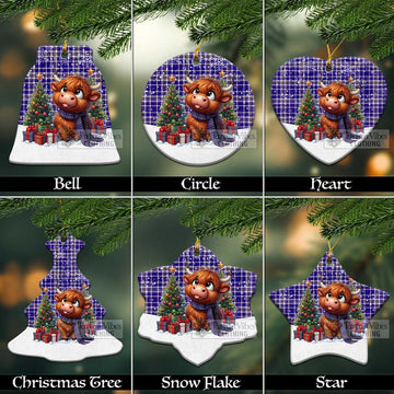 Tartan Vibes Clothing Ochterlony Tartan Christmas Ceramic Ornament with Adorable Highland Coo