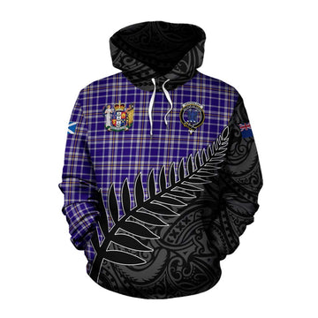 Ochterlony Crest Tartan Cotton Hoodie with New Zealand Silver Fern Half Style Pullover Hoodie XS - Tartan Vibes Clothing