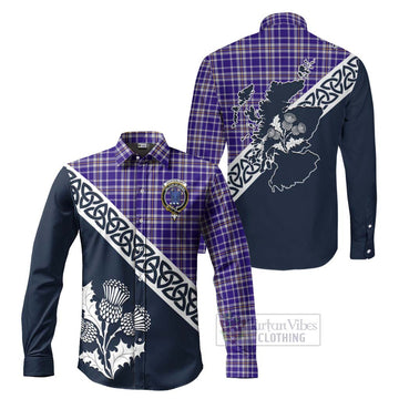 Ochterlony Tartan Long Sleeve Button Shirt Featuring Thistle and Scotland Map Men's Shirt S - Tartan Vibes Clothing