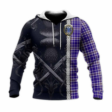 Ochterlony Tartan Knitted Hoodie with Family Crest Cross Sword Thistle Celtic Vibes Unisex Knitted Pullover Hoodie - Tartan Vibes Clothing