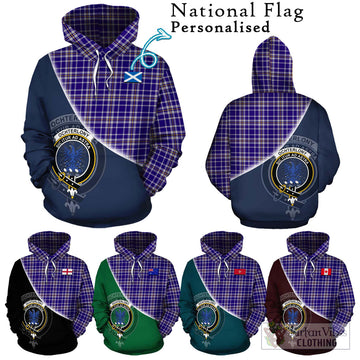 Ochterlony Tartan Hoodie with Personalised National Flag and Family Crest Half Style Zip Hoodie - Tartan Vibes Clothing