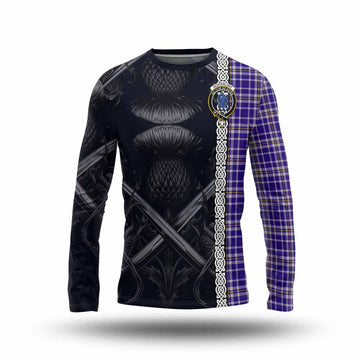 Ochterlony Tartan Long Sleeve T-Shirt with Family Crest Cross Sword Thistle Celtic Vibes Unisex - Tartan Vibes Clothing