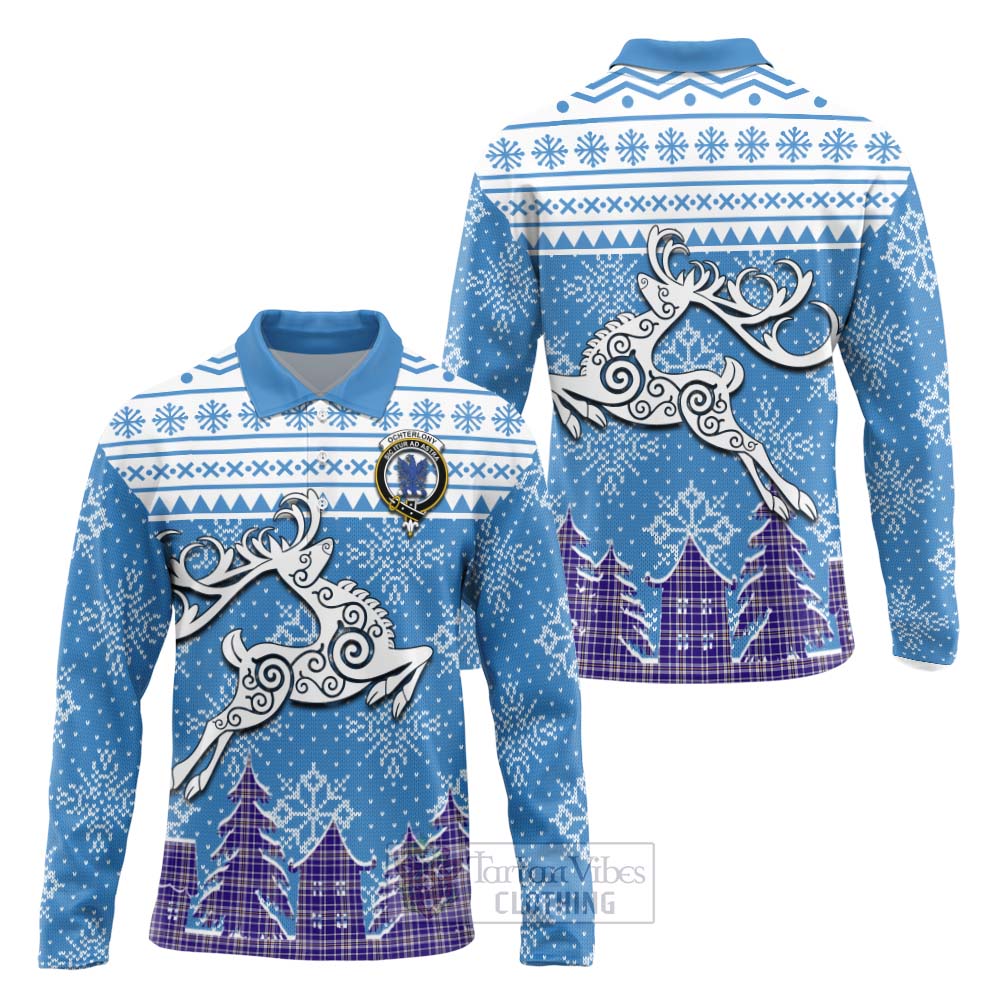 Ochterlony Clan Christmas Long Sleeve Polo Shirt Celtic Reindeer Style Unisex - Tartan Vibes Clothing