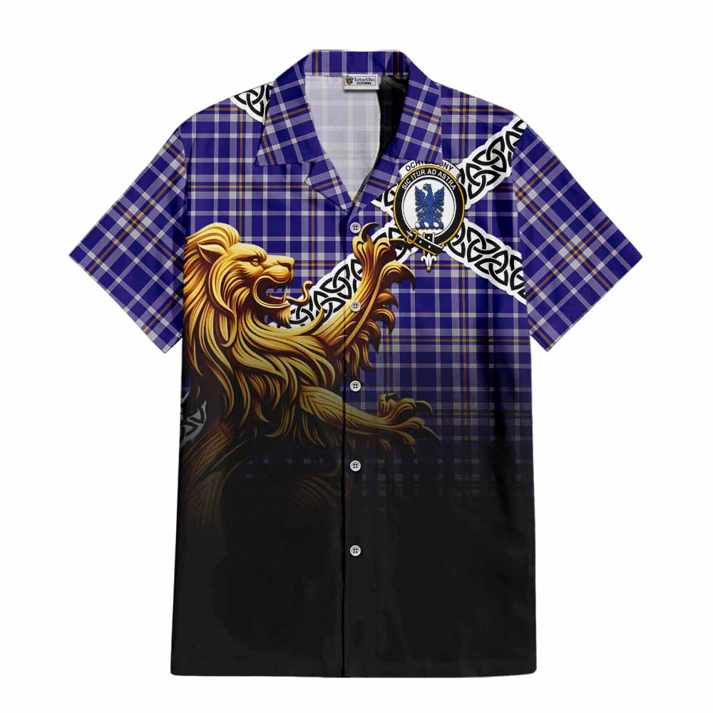 Ochterlony Crest Tartan Hawaiian Shirt with Golden Lion Emblem Celtic Style Kid - Tartan Vibes Clothing