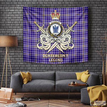 Ochterlony Tartan Tapestry with Clan Crest and the Golden Sword of Courageous Legacy Tapestry - Tartan Vibes Clothing