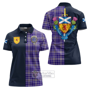 Ochterlony Tartan Women's Polo Shirt Alba with Scottish Lion Royal Arm Half Style Women - Tartan Vibes Clothing