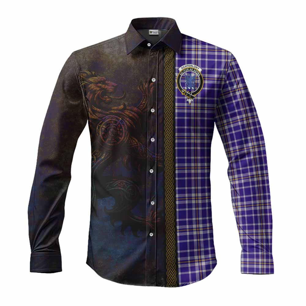 Ochterlony Tartan Family Crest Long Sleeve Button Shirt Alba Gu Brath Be Brave Lion Ancient Style Men's Shirt S - Tartan Vibes Clothing