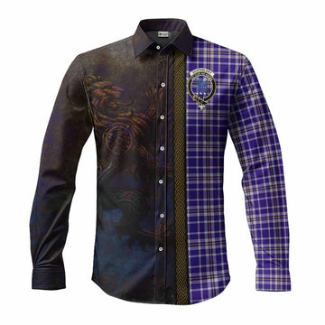 Tartan Vibes Clothing Ochterlony Tartan Family Crest Long Sleeve Button Shirt Alba Gu Brath Be Brave Lion Ancient Style