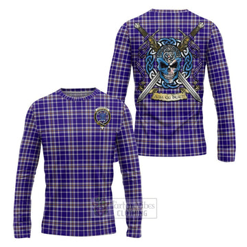 Ochterlony Tartan Long Sleeve T-Shirt with Family Crest Celtic Skull Style Unisex - Tartan Vibes Clothing