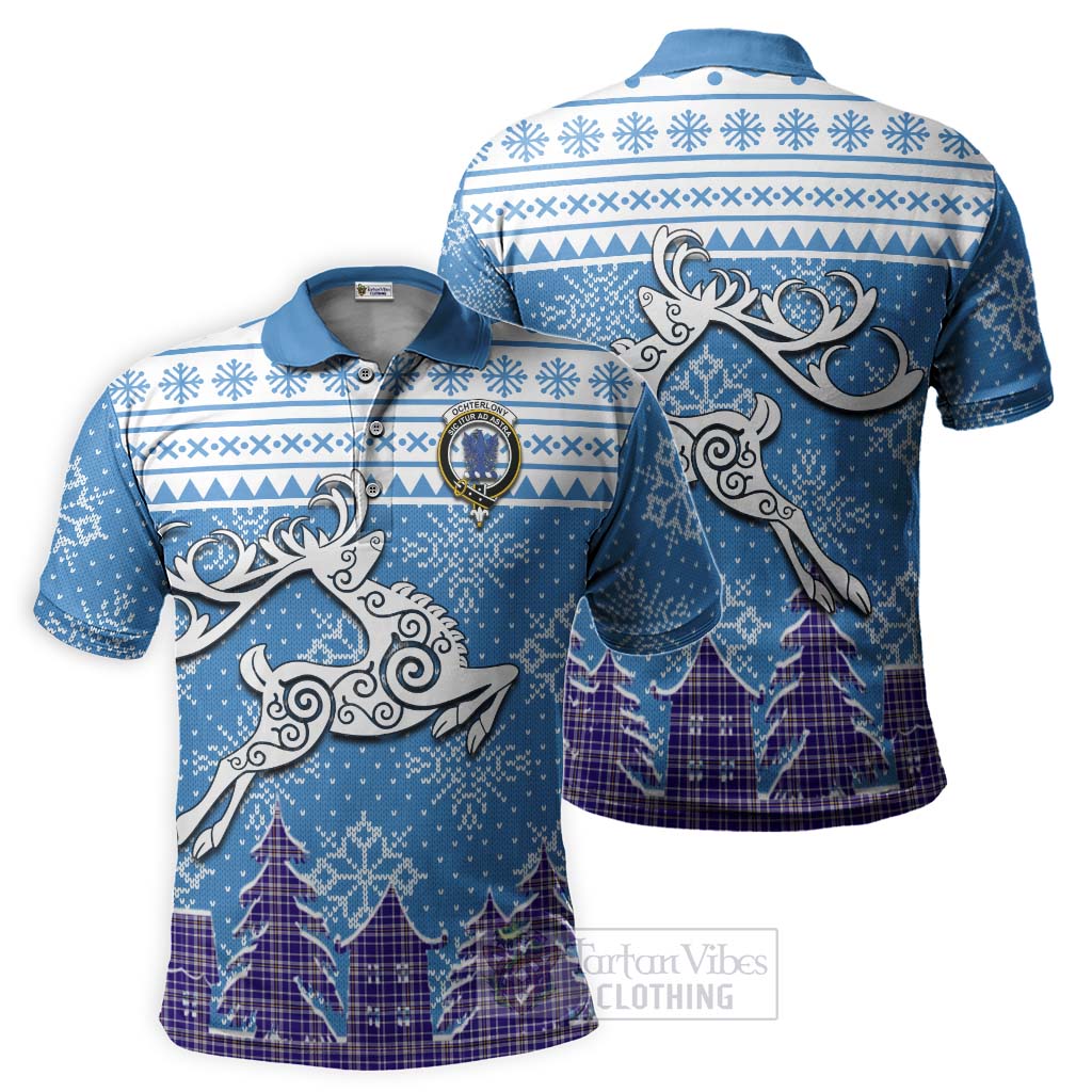 Ochterlony Clan Christmas Polo Shirt Celtic Reindeer Style Kid - Tartan Vibes Clothing