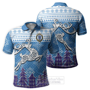 Tartan Vibes Clothing Ochterlony Clan Christmas Polo Shirt Celtic Reindeer Style