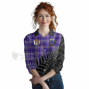 Ochterlony Crest Tartan Women's Casual Shirt with New Zealand Silver Fern Half Style Female - Tartan Vibes Clothing