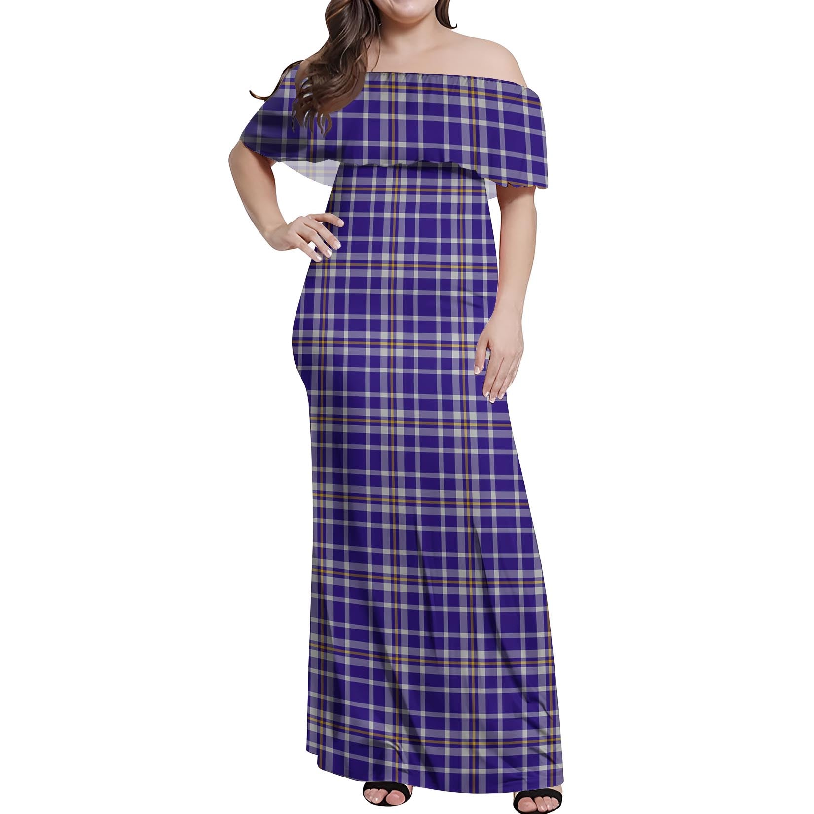 Ochterlony Tartan Off Shoulder Long Dress Women's Dress - Tartan Vibes Clothing