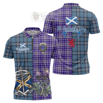 Ochterlony Tartan Zipper Polo Shirt Happy St. Andrew's Day Half Tartan Style Unisex - Tartan Vibes Clothing