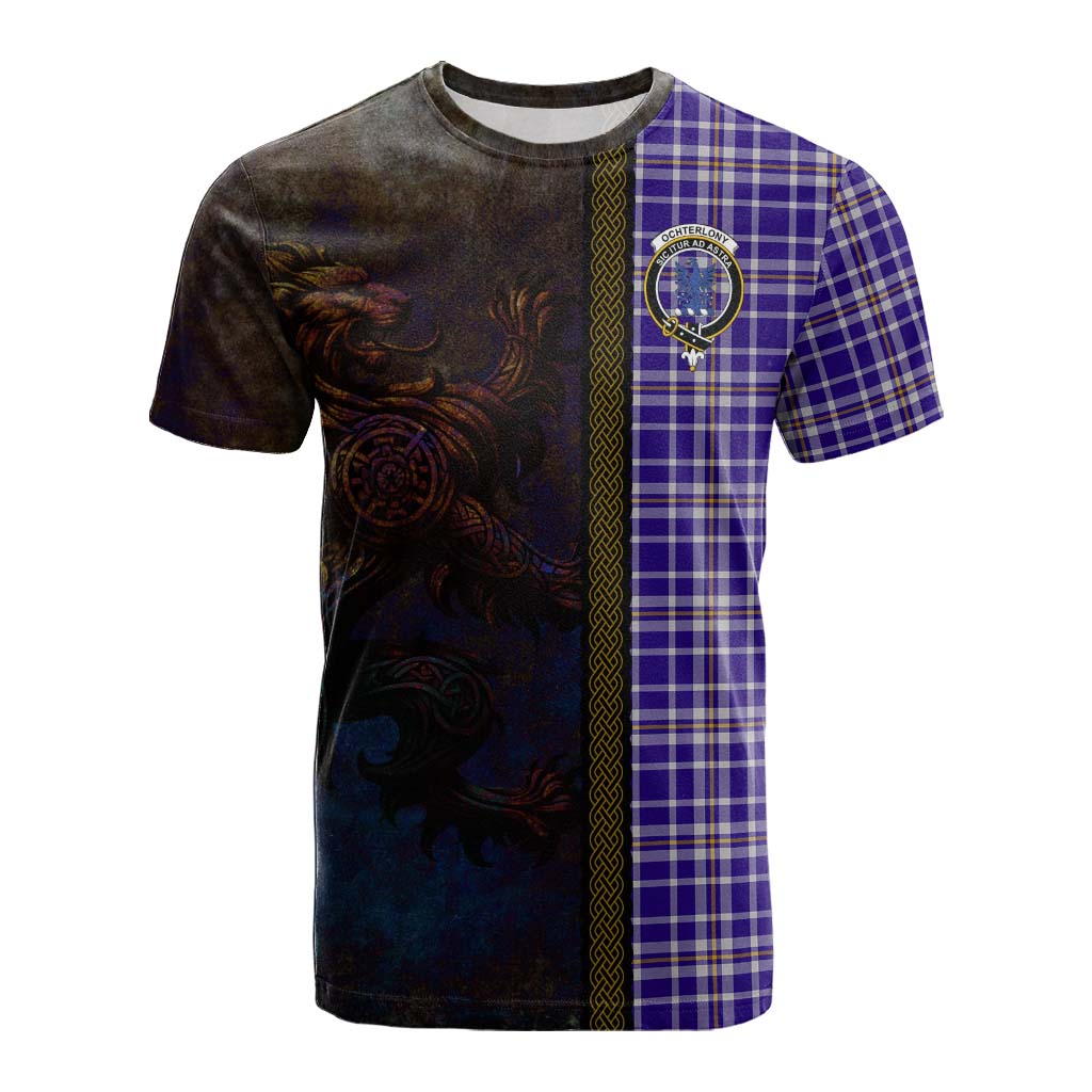 Tartan Vibes Clothing Ochterlony Tartan Family Crest Cotton T-shirt Alba Gu Brath Be Brave Lion Ancient Style