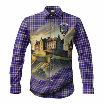 Tartan Vibes Clothing Ochterlony Tartan Family Crest Long Sleeve Button Shirt with Scottish Ancient Castle Style