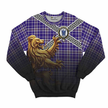 Ochterlony Crest Tartan Sweatshirt with Golden Lion Emblem Celtic Style Unisex - Tartan Vibes Clothing