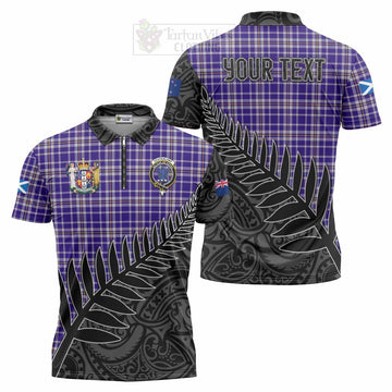 Ochterlony Crest Tartan Zipper Polo Shirt with New Zealand Silver Fern Half Style Unisex - Tartan Vibes Clothing