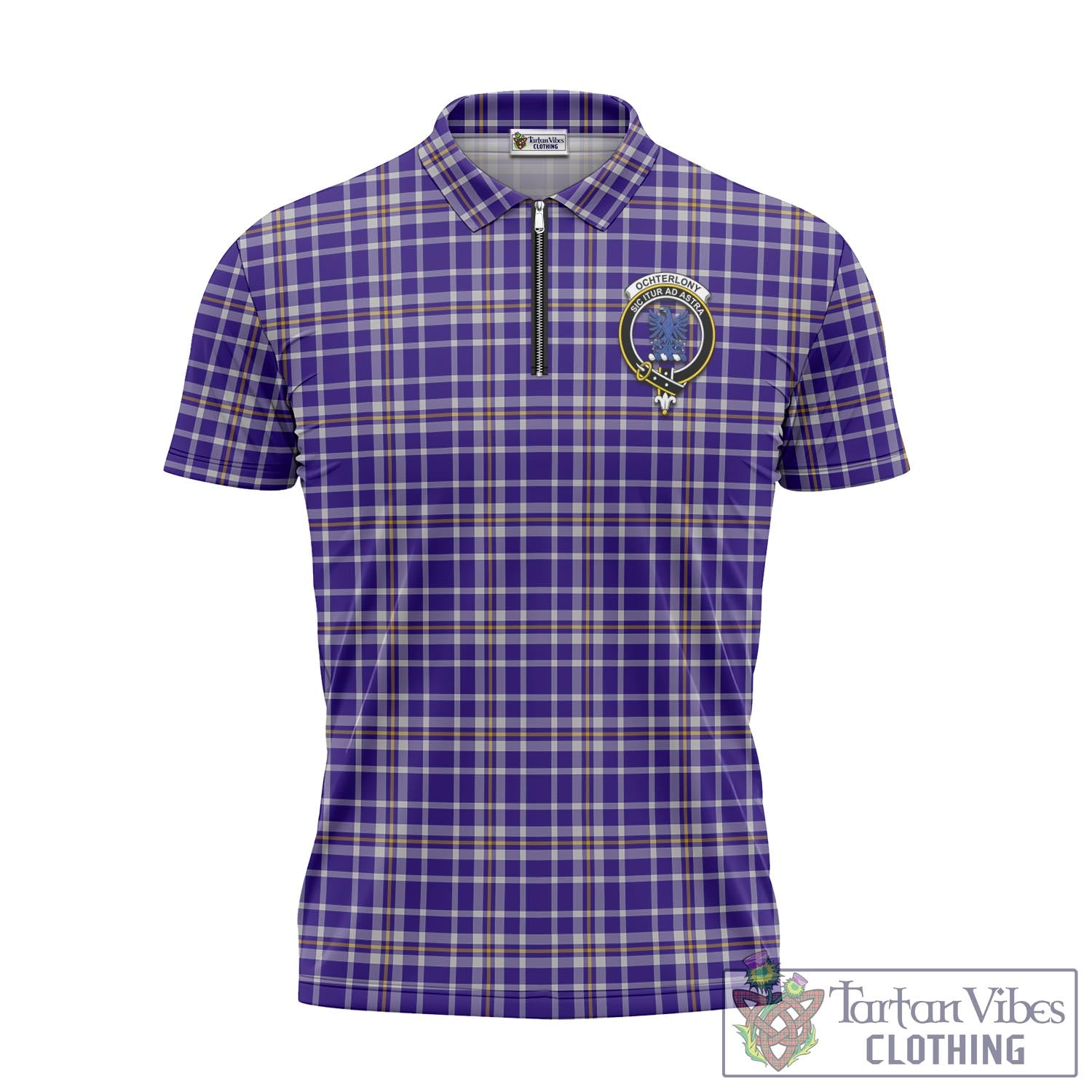 Ochterlony Tartan Zipper Polo Shirt with Family Crest Unisex - Tartan Vibes Clothing